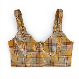 LULUS Women’s Plaid Crop Top Bustier Adjustable Strap Back Zipper Sz Small